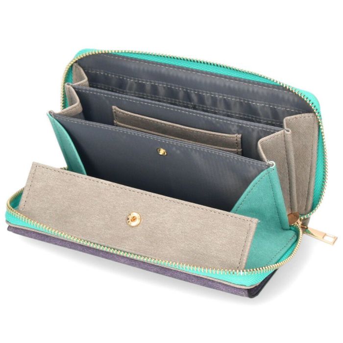 財布 レディース 長財布 多収納 ポケット 小銭入れ ラウンドファスナー 大人 グレー ピンク モカ 馬蹄モチーフ カード収納 高見え 上品 エポメタル デニムライク ラムモード LAMB MODE 37892