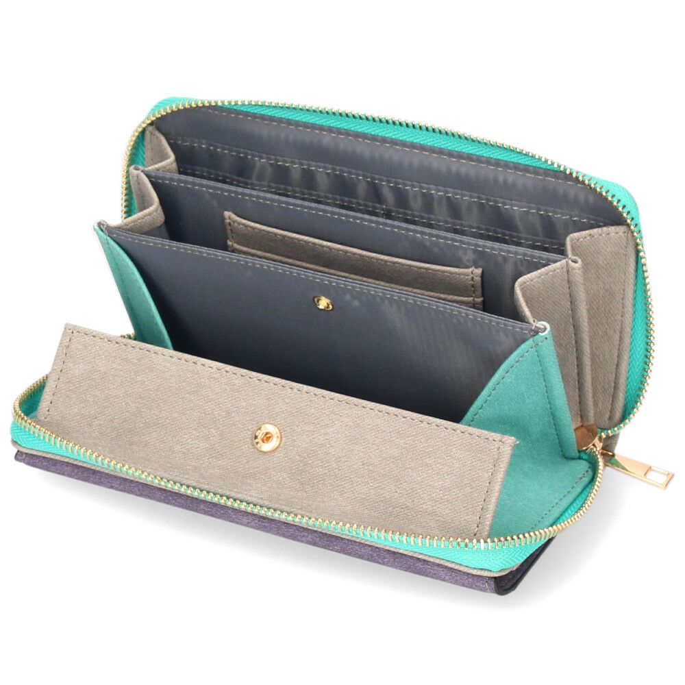 財布 レディース 長財布 多収納 ポケット 小銭入れ ラウンドファスナー 大人 グレー ピンク モカ 馬蹄モチーフ カード収納 高見え 上品 エポメタル デニムライク ラムモード LAMB MODE 37892