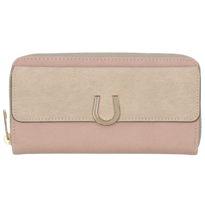 財布 レディース 長財布 多収納 ポケット 小銭入れ ラウンドファスナー 大人 グレー ピンク モカ 馬蹄モチーフ カード収納 高見え 上品 エポメタル デニムライク ラムモード LAMB MODE 37892