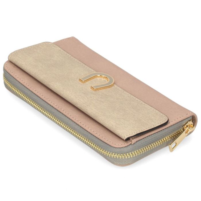 財布 レディース 長財布 多収納 ポケット 小銭入れ ラウンドファスナー 大人 グレー ピンク モカ 馬蹄モチーフ カード収納 高見え 上品 エポメタル デニムライク ラムモード LAMB MODE 37892