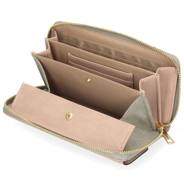 財布 レディース 長財布 多収納 ポケット 小銭入れ ラウンドファスナー 大人 グレー ピンク モカ 馬蹄モチーフ カード収納 高見え 上品 エポメタル デニムライク ラムモード LAMB MODE 37892