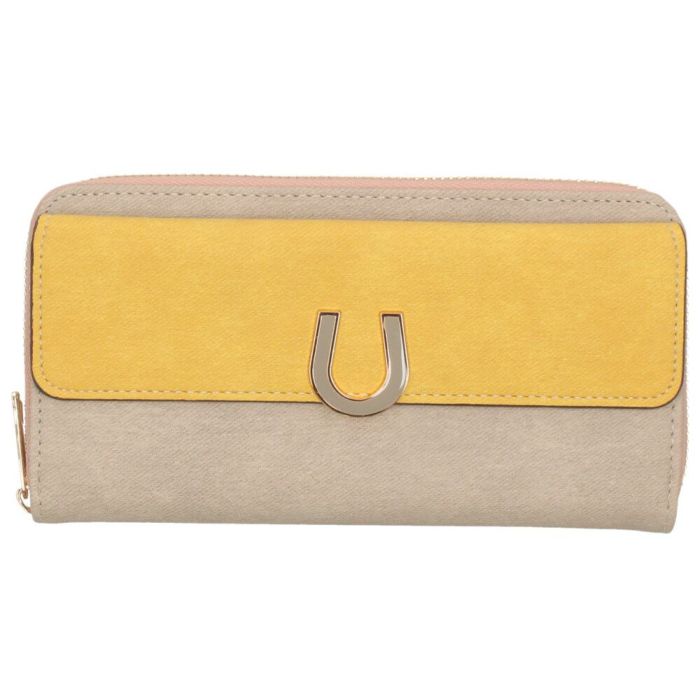 財布 レディース 長財布 多収納 ポケット 小銭入れ ラウンドファスナー 大人 グレー ピンク モカ 馬蹄モチーフ カード収納 高見え 上品 エポメタル デニムライク ラムモード LAMB MODE 37892