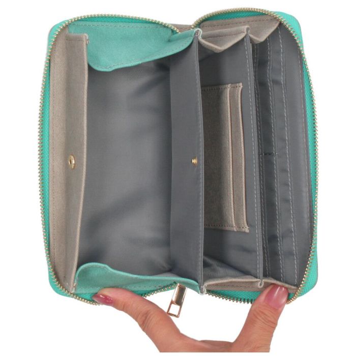 財布 レディース 長財布 多収納 ポケット 小銭入れ ラウンドファスナー 大人 グレー ピンク モカ 馬蹄モチーフ カード収納 高見え 上品 エポメタル デニムライク ラムモード LAMB MODE 37892