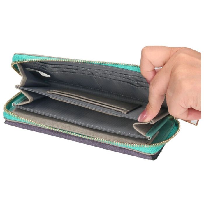 財布 レディース 長財布 多収納 ポケット 小銭入れ ラウンドファスナー 大人 グレー ピンク モカ 馬蹄モチーフ カード収納 高見え 上品 エポメタル デニムライク ラムモード LAMB MODE 37892