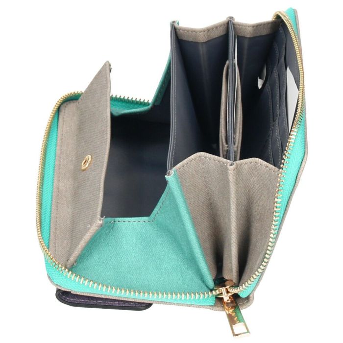 財布 レディース 長財布 多収納 ポケット 小銭入れ ラウンドファスナー 大人 グレー ピンク モカ 馬蹄モチーフ カード収納 高見え 上品 エポメタル デニムライク ラムモード LAMB MODE 37892