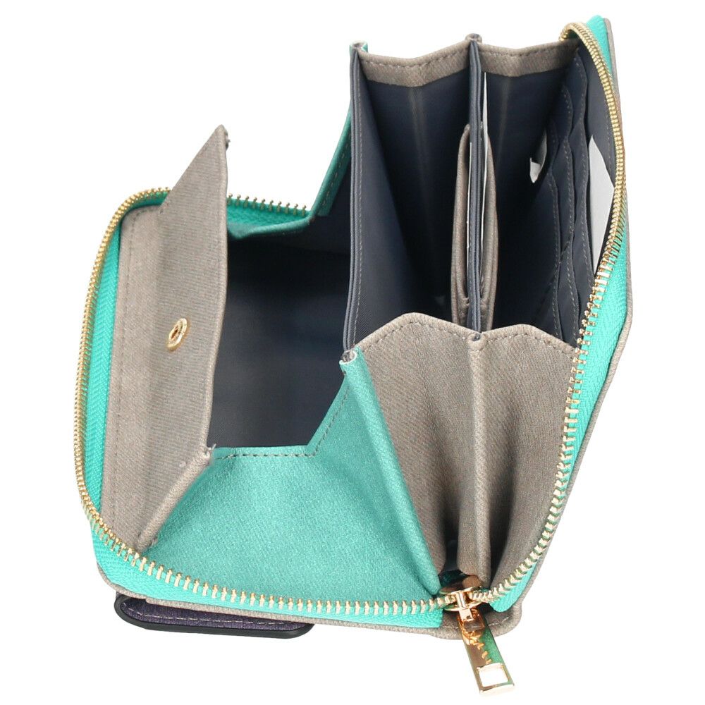 財布 レディース 長財布 多収納 ポケット 小銭入れ ラウンドファスナー 大人 グレー ピンク モカ 馬蹄モチーフ カード収納 高見え 上品 エポメタル デニムライク ラムモード LAMB MODE 37892