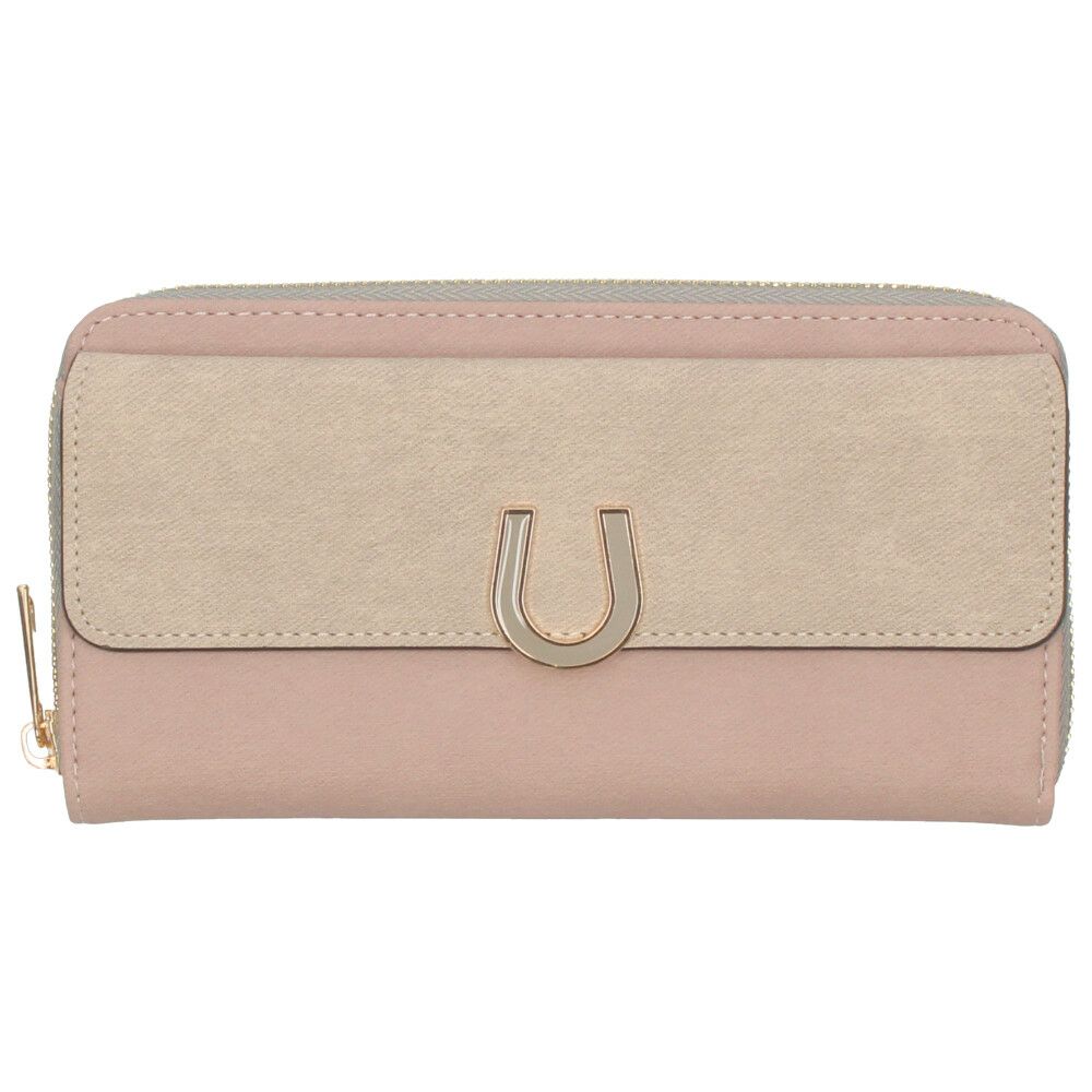 財布 レディース 長財布 多収納 ポケット 小銭入れ ラウンドファスナー 大人 グレー ピンク モカ 馬蹄モチーフ カード収納 高見え 上品 エポメタル デニムライク ラムモード LAMB MODE 37892