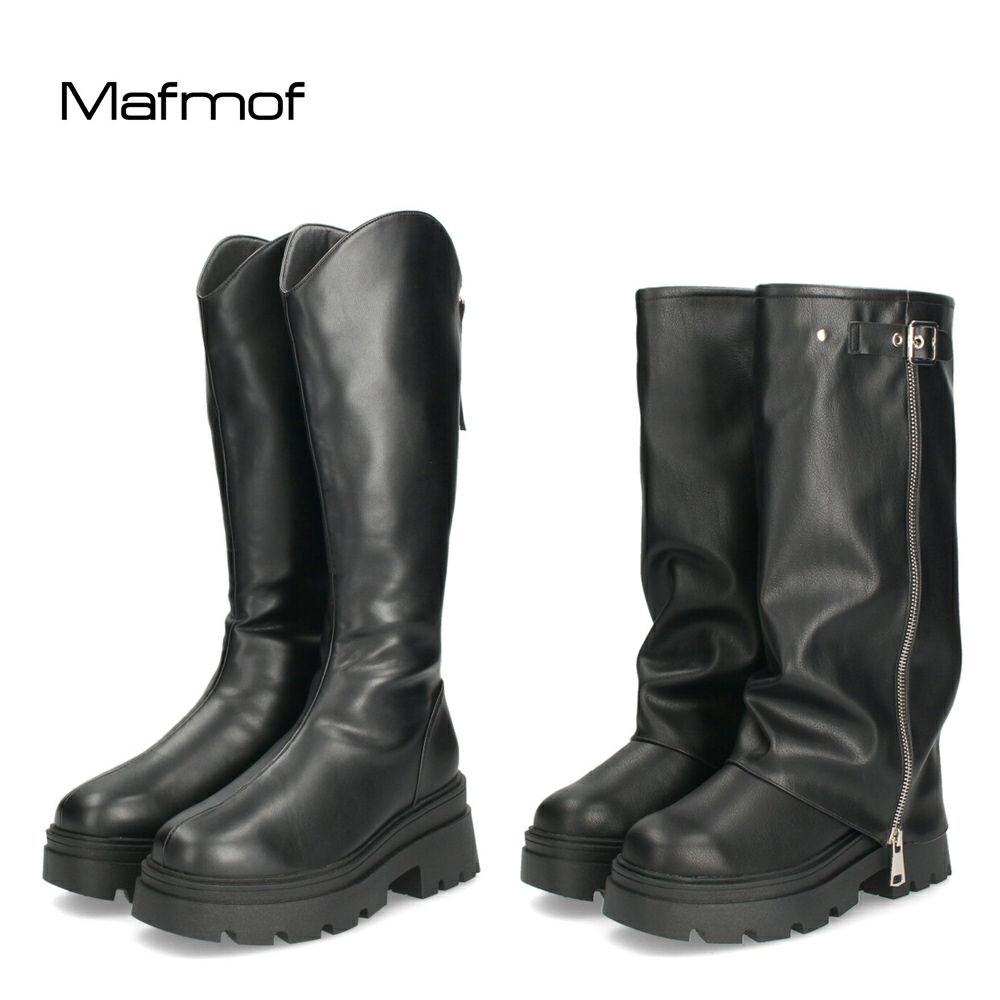 Mafmof マフモフ レディース ロングブーツ 厚底トラックソール ブーツ 靴 ブラック 黒 535WK 537WK 合成皮革 クッションインソール