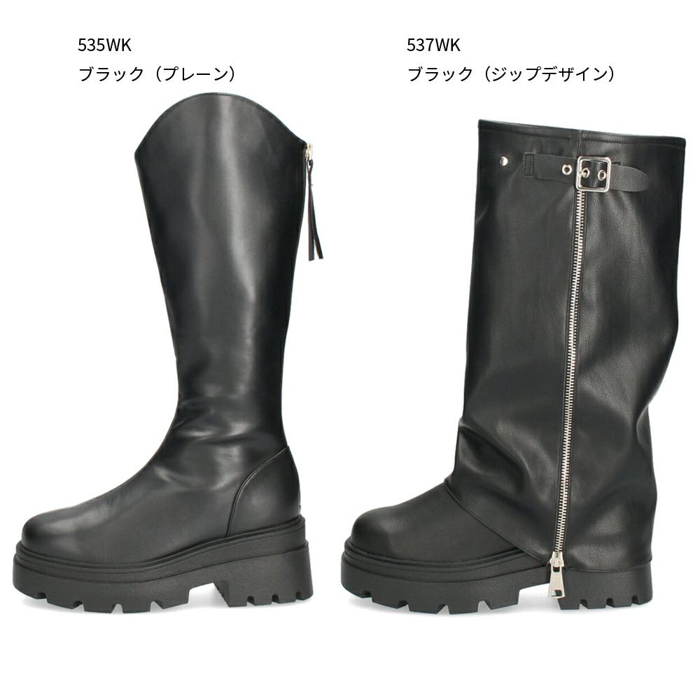 Mafmof マフモフ レディース ロングブーツ 厚底トラックソール ブーツ 靴 ブラック 黒 535WK 537WK 合成皮革 クッションインソール