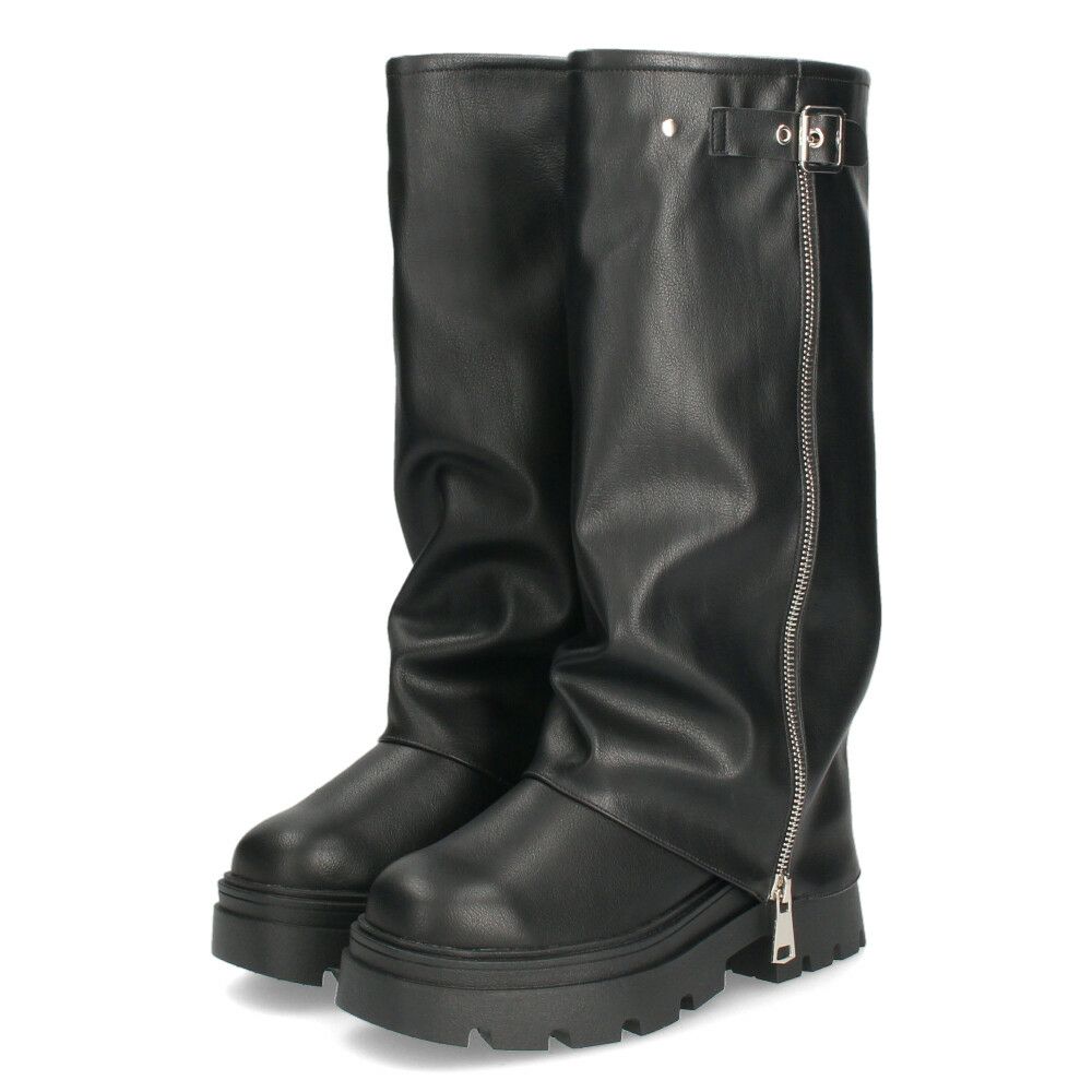 Mafmof マフモフ レディース ロングブーツ 厚底トラックソール ブーツ 靴 ブラック 黒 535WK 537WK 合成皮革 クッションインソール