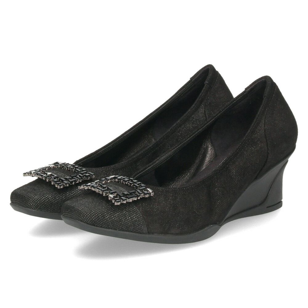 パンプス 黒 レディース おしゃれ ブラック エタン 通勤 靴 スクエアトゥ ウェッジソール コンポジションナイン ビジュー バックル コンフォートパンプス 3092 COMPOSITION9
