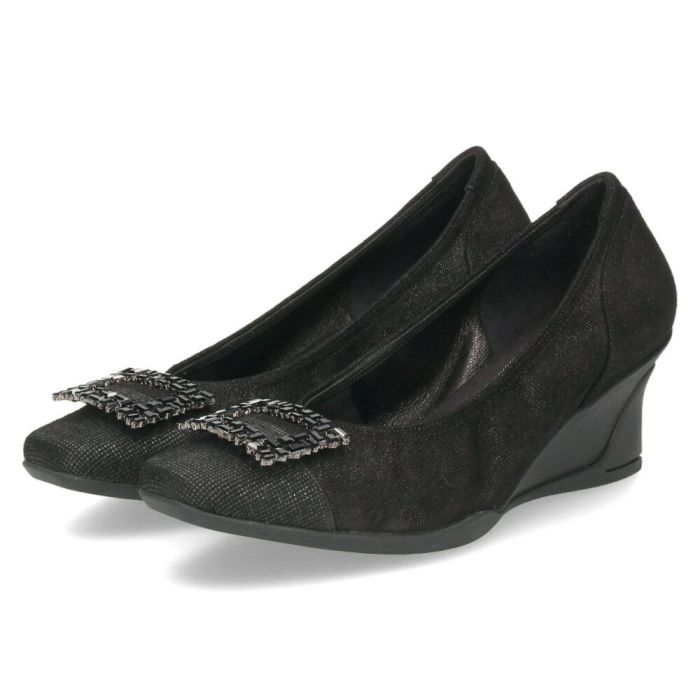 パンプス 黒 レディース おしゃれ ブラック エタン 通勤 靴 スクエアトゥ ウェッジソール コンポジションナイン ビジュー バックル コンフォートパンプス 3092 COMPOSITION9