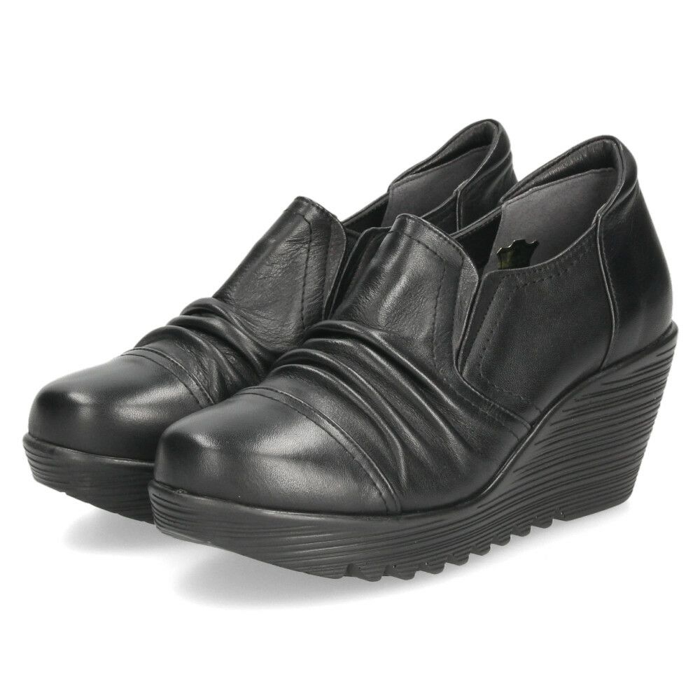 スリッポン レディース レザー 厚底 パンプス 履きやすい 靴 幅広 3E 黒 茶色 ウェッジソール 本革 ブラック ブラウン 日本製 ニコ 3992 NICO