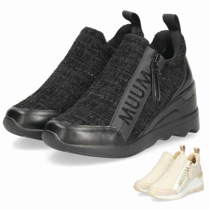 ウエッジソールスニーカー  レディース カジュアルシューズ 厚底 スニーカー ファスナー付き 美脚 おしゃれ スポーティー カジュアル 靴 MUUMファスナーウエッジソールスニーカー ムーム MUUM WX2105