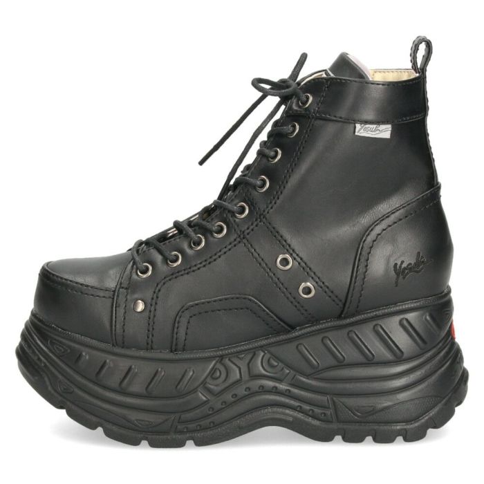 ヨースケ 厚底 スニーカー 黒 ブーツ レディース 靴 ゆったり 3E 幅広 レースアップ シューズ ファスナー付き 4460013 ブラック YOSUKE