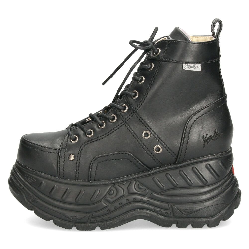 ヨースケ 厚底 スニーカー 黒 ブーツ レディース 靴 ゆったり 3E 幅広 レースアップ シューズ ファスナー付き 4460013 ブラック YOSUKE