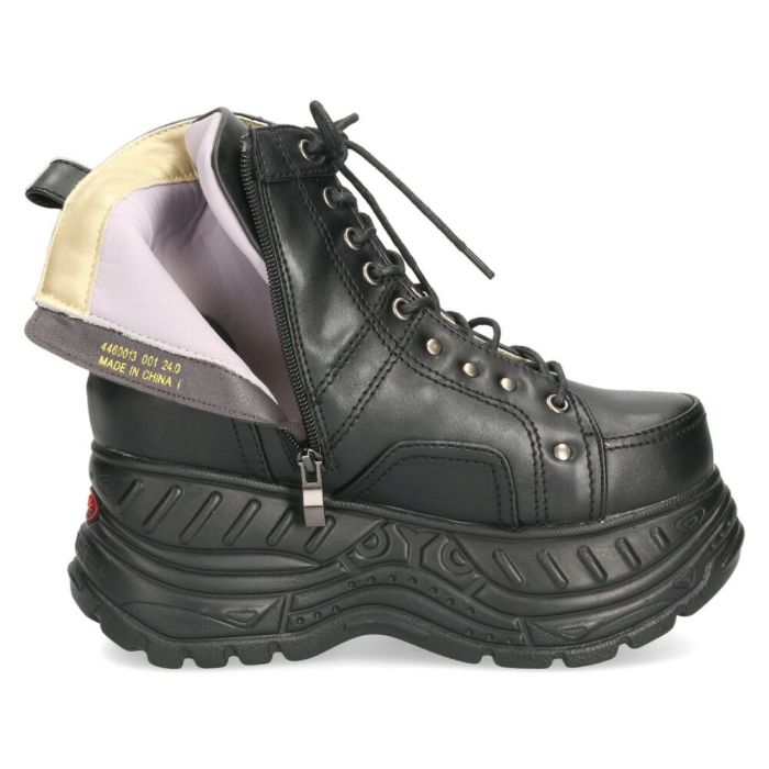 ヨースケ 厚底 スニーカー 黒 ブーツ レディース 靴 ゆったり 3E 幅広 レースアップ シューズ ファスナー付き 4460013 ブラック YOSUKE