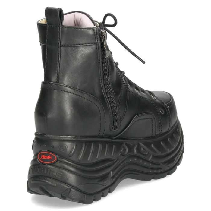 ヨースケ 厚底 スニーカー 黒 ブーツ レディース 靴 ゆったり 3E 幅広 レースアップ シューズ ファスナー付き 4460013 ブラック YOSUKE