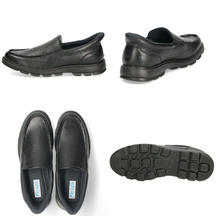 手を使わずに履ける靴 メンズ シューズ カジュアル 防水 本革 スリッポン ハンズフリー 履きやすい 歩きやすい 黒 ブラック 仕事 通勤 オフィスカジュアル Parade 楽すぽっ 97080 97081
