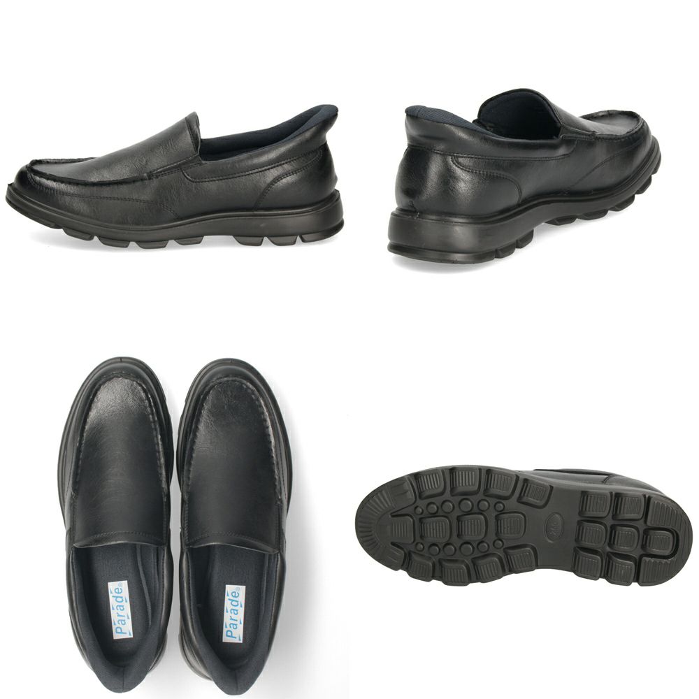 手を使わずに履ける靴 メンズ シューズ カジュアル 防水 本革 スリッポン ハンズフリー 履きやすい 歩きやすい 黒 ブラック 仕事 通勤 オフィスカジュアル Parade 楽すぽっ 97080 97081