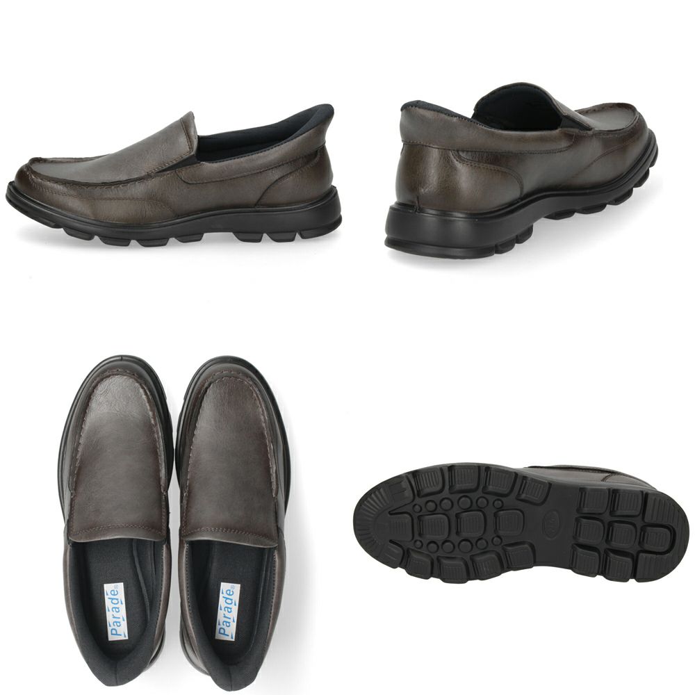 手を使わずに履ける靴 メンズ シューズ カジュアル 防水 本革 スリッポン ハンズフリー 履きやすい 歩きやすい 黒 ブラック 仕事 通勤 オフィスカジュアル Parade 楽すぽっ 97080 97081