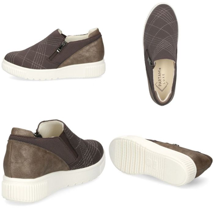 レディース スリッポン 軽量 スニーカー 疲れない 黒 カジュアル シューズ ブラック グレー チョコレート ブラウン 靴 パータム リュクス 40031 PARTAM LUXE
