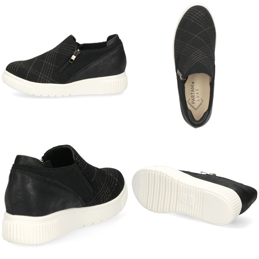 レディース スリッポン 軽量 スニーカー 疲れない 黒 カジュアル シューズ ブラック グレー チョコレート ブラウン 靴 パータム リュクス 40031 PARTAM LUXE