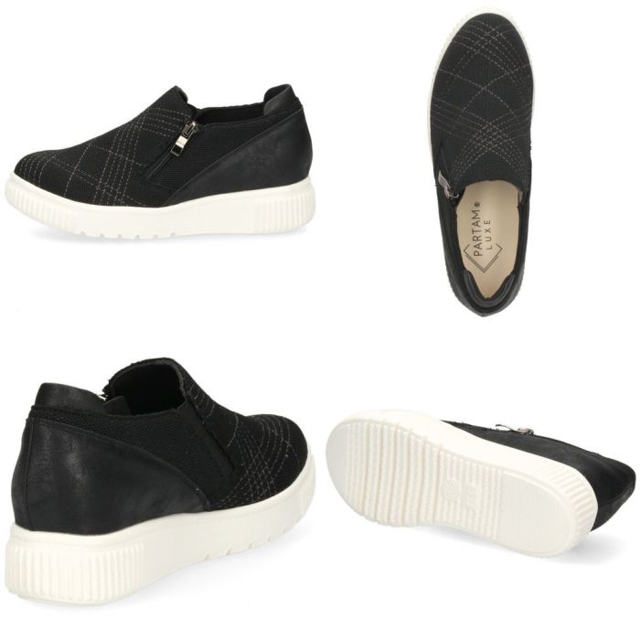 レディース スリッポン 軽量 スニーカー 疲れない 黒 カジュアル シューズ ブラック グレー チョコレート ブラウン 靴 パータム リュクス 40031 PARTAM LUXE