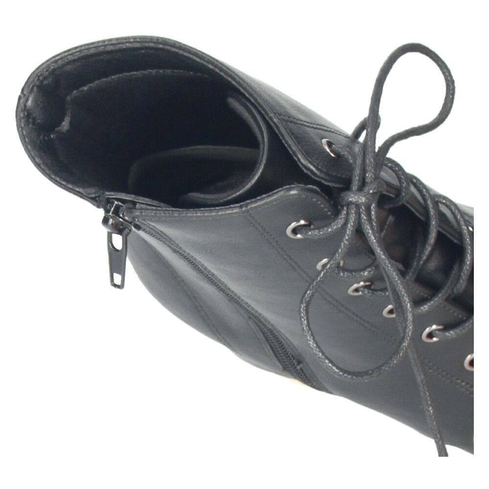 ショートブーツ レディース レースアップ チャンキーヒール サイドジップ ダークブラウン ブラック ZN8001 グランドフルール grandfleur