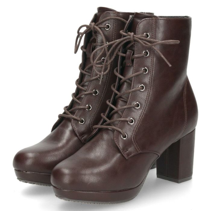 ショートブーツ レディース レースアップ チャンキーヒール サイドジップ ダークブラウン ブラック ZN8001 グランドフルール grandfleur