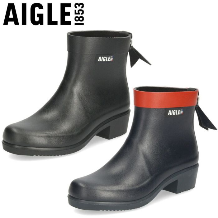 エーグル レインブーツ レディース ショート アンクル丈 長靴 ヒール 黒 防水 ミリカ ボッティロン ラバーブーツ AIGLE ZZFNB28 ノワール マリン
