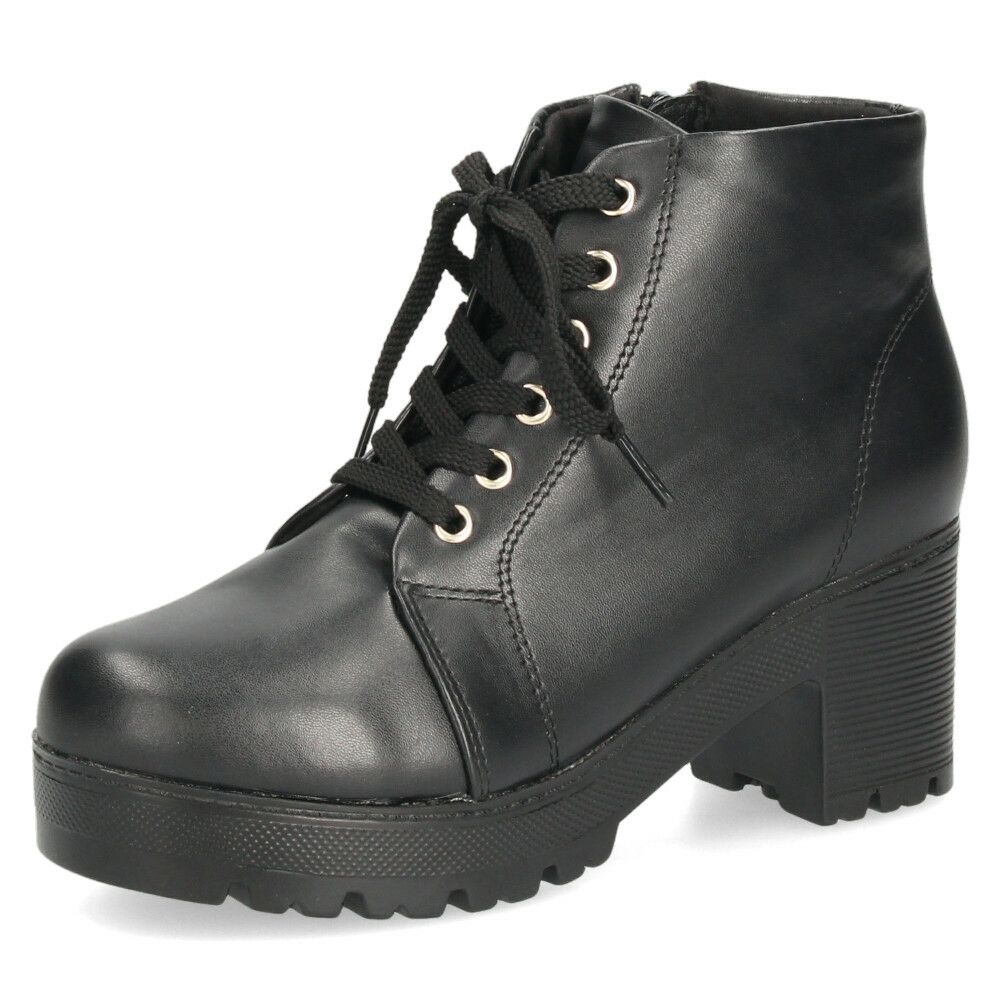 レディース ブーツ 黒 レースアップ 厚底 ファスナー付き ショートブーツ 靴 ブラック 7826 Parade