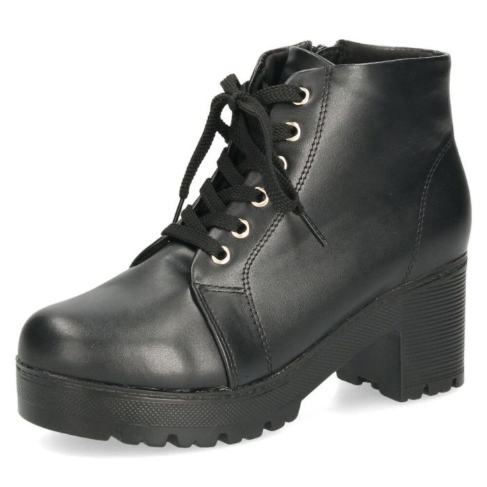 レディース ブーツ 黒 レースアップ 厚底 ファスナー付き ショートブーツ 靴 ブラック 7826 Parade