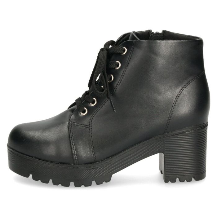 レディース ブーツ 黒 レースアップ 厚底 ファスナー付き ショートブーツ 靴 ブラック 7826 Parade
