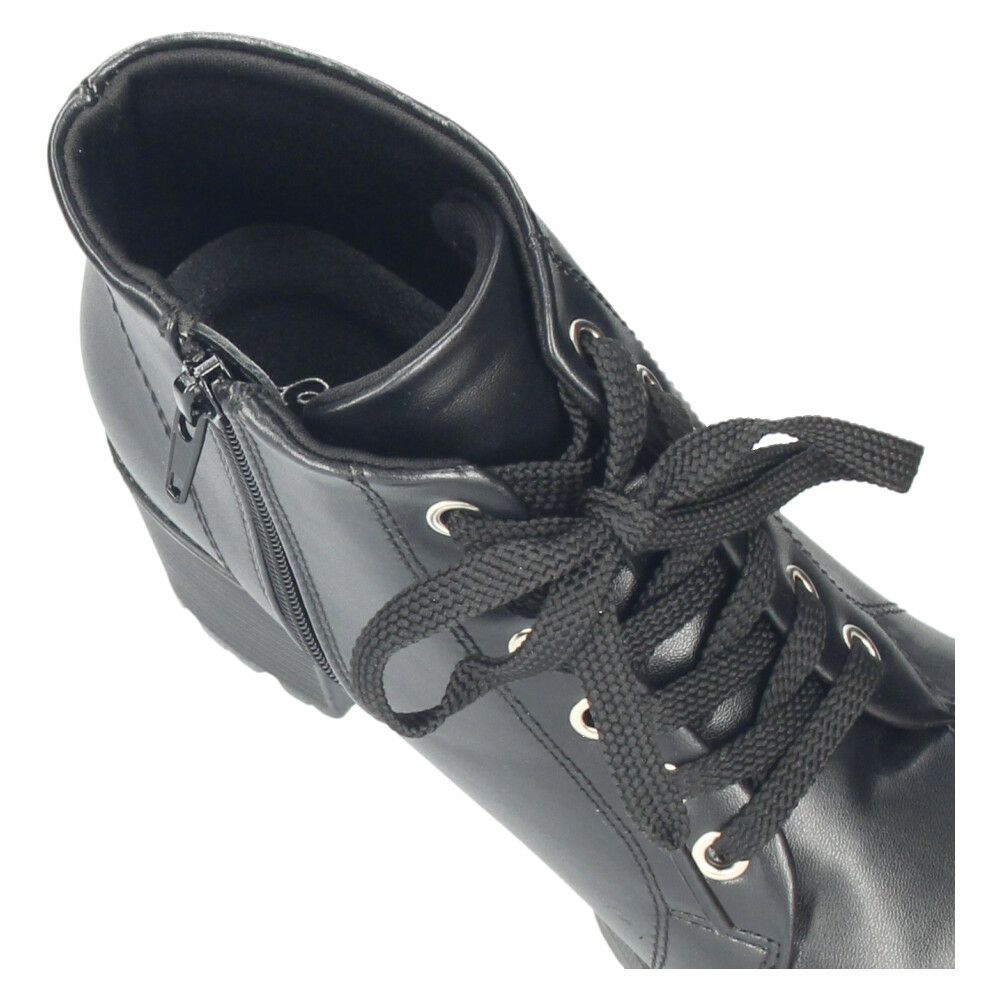 レディース ブーツ 黒 レースアップ 厚底 ファスナー付き ショートブーツ 靴 ブラック 7826 Parade