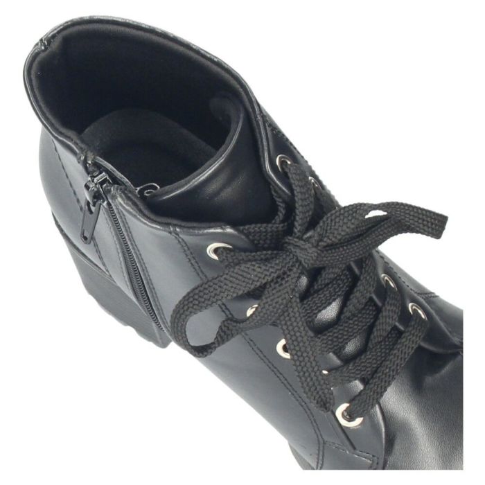 レディース ブーツ 黒 レースアップ 厚底 ファスナー付き ショートブーツ 靴 ブラック 7826 Parade