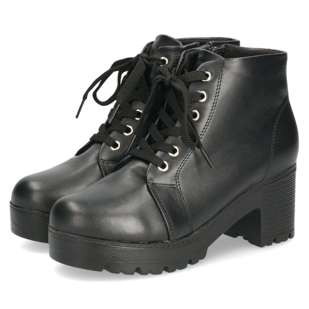レディース ブーツ 黒 レースアップ 厚底 ファスナー付き ショートブーツ 靴 ブラック 7826 Parade