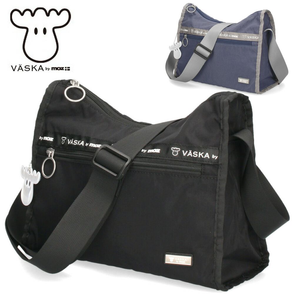VASKA by moz モズ ショルダーバッグ レディース バッグ 斜め掛け 軽量 ナイロン 撥水 ファスナー付き 小さめ 黒 VZNS-01 ヴェスカバイモズ