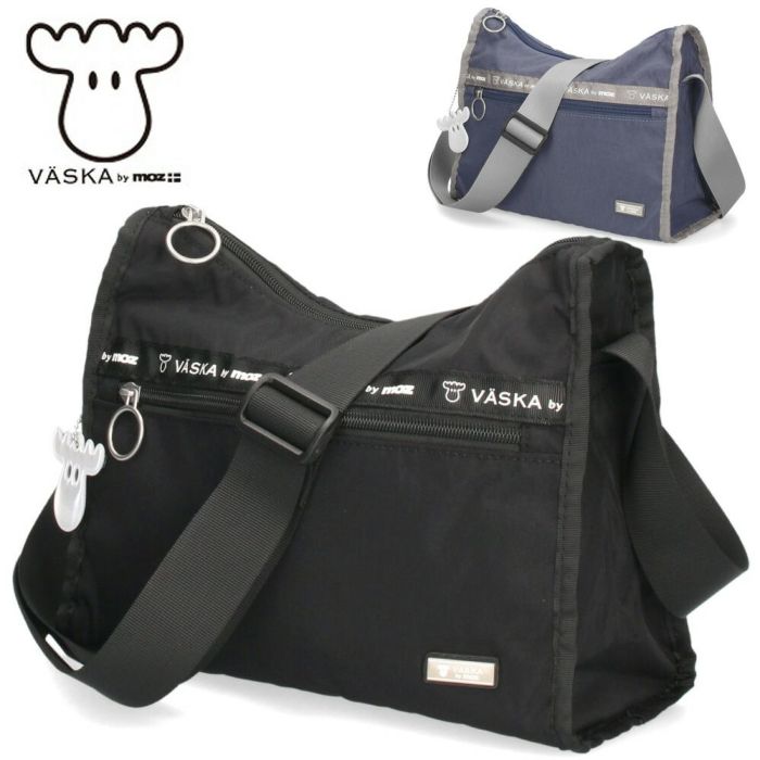 VASKA by moz モズ ショルダーバッグ レディース バッグ 斜め掛け 軽量 ナイロン 撥水 ファスナー付き 小さめ 黒 VZNS-01 ヴェスカバイモズ