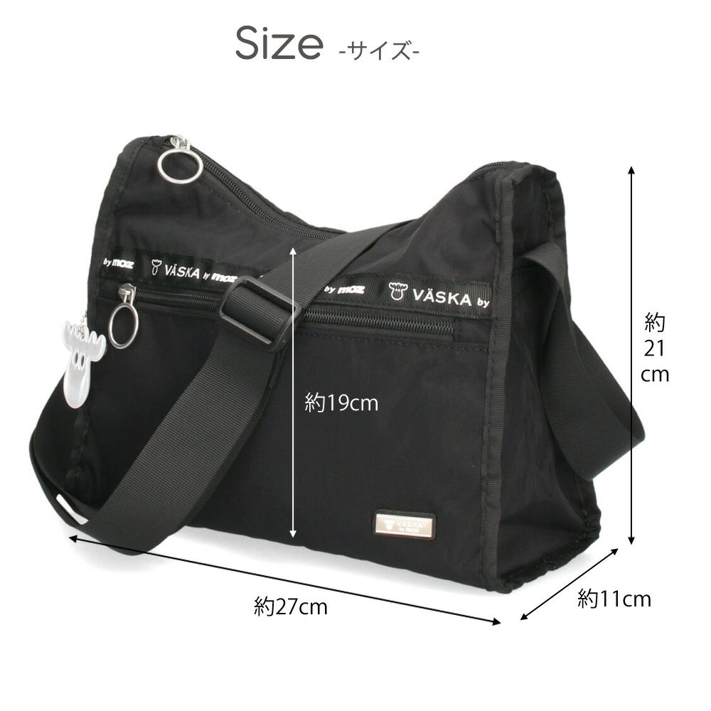 VASKA by moz モズ ショルダーバッグ レディース バッグ 斜め掛け 軽量 ナイロン 撥水 ファスナー付き 小さめ 黒 VZNS-01 ヴェスカバイモズ