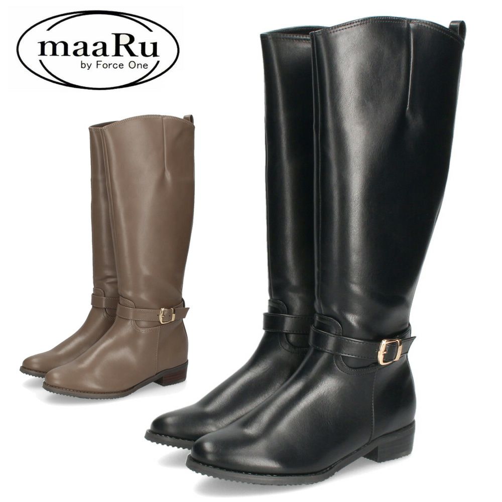 ブーツ ジョッキーブーツ ロングブーツ ローヒール ファスナー付き ブラック 黒 ベージュ4611 マアル maaRu