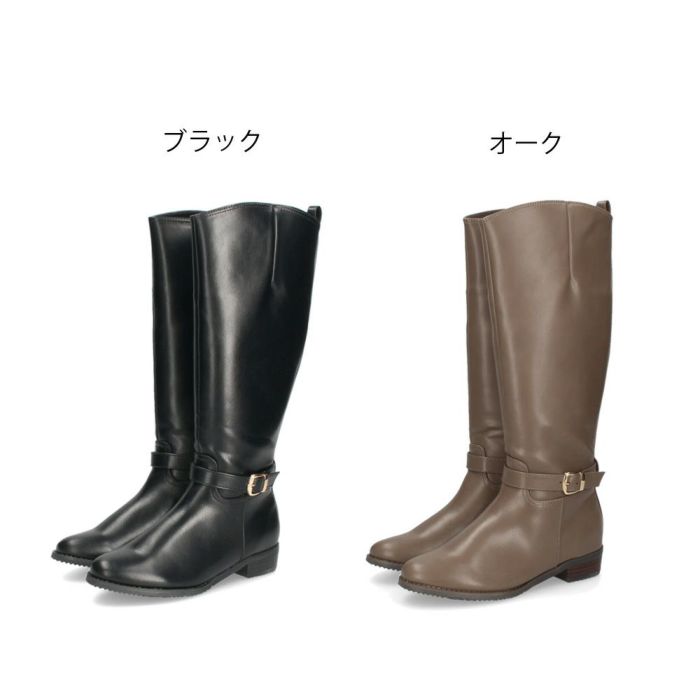 ブーツ ジョッキーブーツ ロングブーツ ローヒール ファスナー付き ブラック 黒 ベージュ4611 マアル maaRu