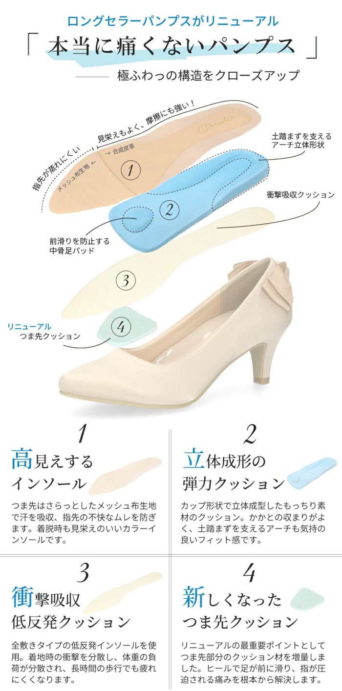 結婚式 パンプス 疲れない 太ヒール 靴 バックリボン 6cm 6センチヒール ベージュ ブラック 黒 お呼ばれ 極ふわっ Parade 18161