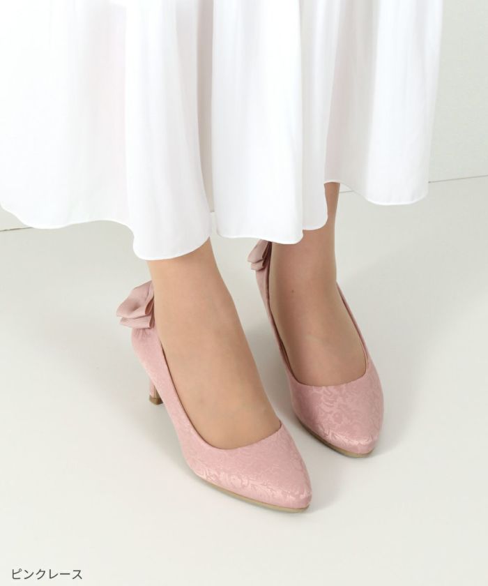 結婚式 パンプス 疲れない 太ヒール 靴 バックリボン 6cm 6センチヒール ベージュ ブラック 黒 お呼ばれ 極ふわっ Parade 18161