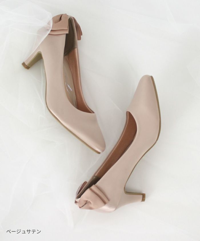 結婚式 パンプス 疲れない 太ヒール 靴 バックリボン 6cm 6センチヒール ベージュ ブラック 黒 お呼ばれ 極ふわっ Parade 18161
