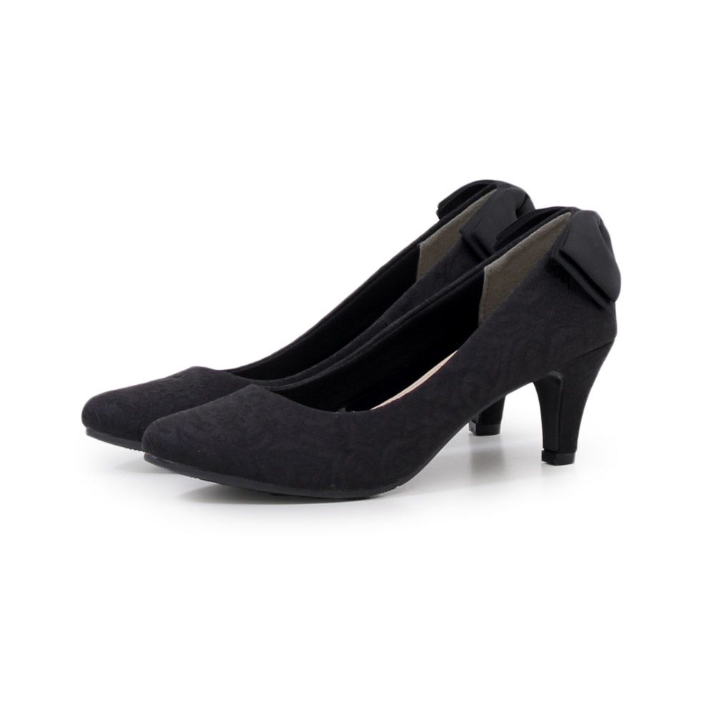 結婚式 パンプス 疲れない 太ヒール 靴 バックリボン 6cm 6センチヒール ベージュ ブラック 黒 お呼ばれ 極ふわっ Parade 18161