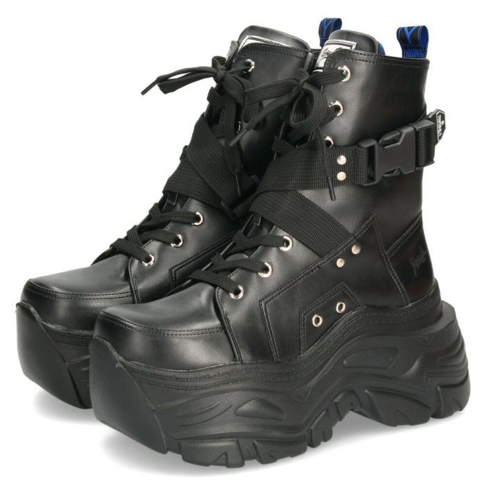 ヨースケ 厚底スニーカー 厚底ブーツ 靴 レディース 黒 レースアップシューズ レースアップブーツ 幅広 3E ブラック YOSUKE 4460079