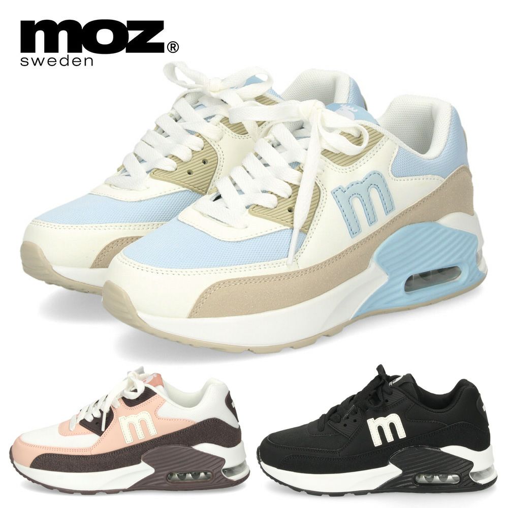 モズ スニーカー レディース 厚底 エアクッション moz 402502 カジュアル シューズ  靴 黒 歩きやすい 軽量 疲れない 通勤 通学 普段使い お出かけ 旅行