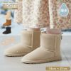 ムートンブーツ キッズ ブーツ 撥水 靴 ミディアム丈 あったか 男女兼用 シンプル 黒 子供 こども 冬 ふわふわ あたたかい フェイクファー ボア 防寒 軽量 Parade パレード 56303