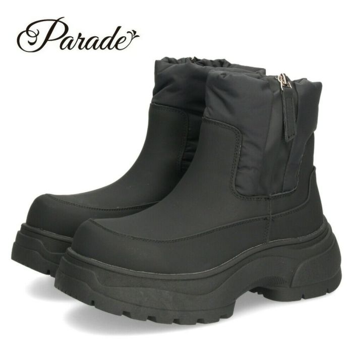 ブーツ スノーブーツ ショートブーツ レディース 靴 厚底 防寒 防滑 撥水加工 止水ファスナー ブラック Parade パレード 52906